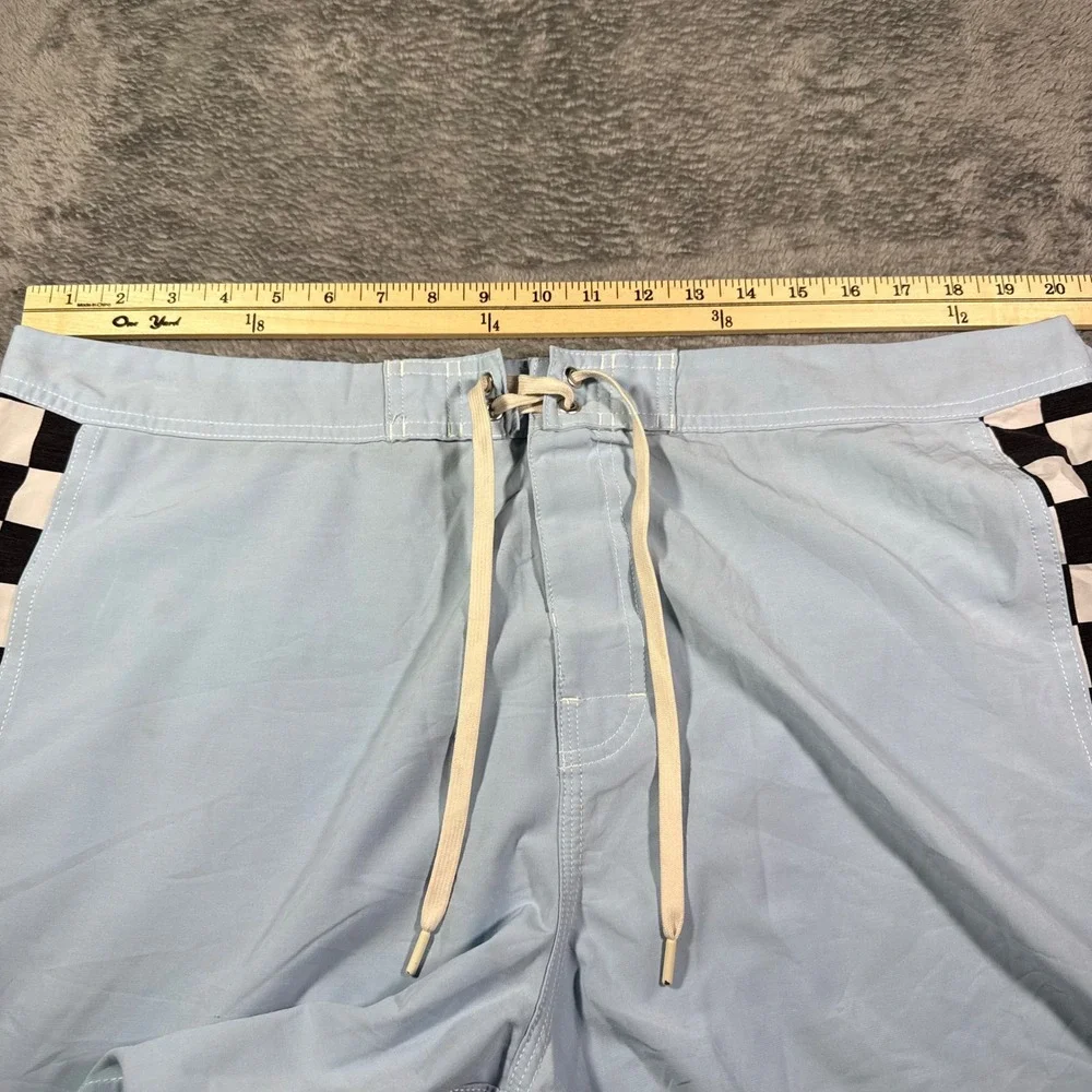 Quiksilver Board Shorts‎ Mens 40 Light Blue Checkered Side Stripe Swim Trunks